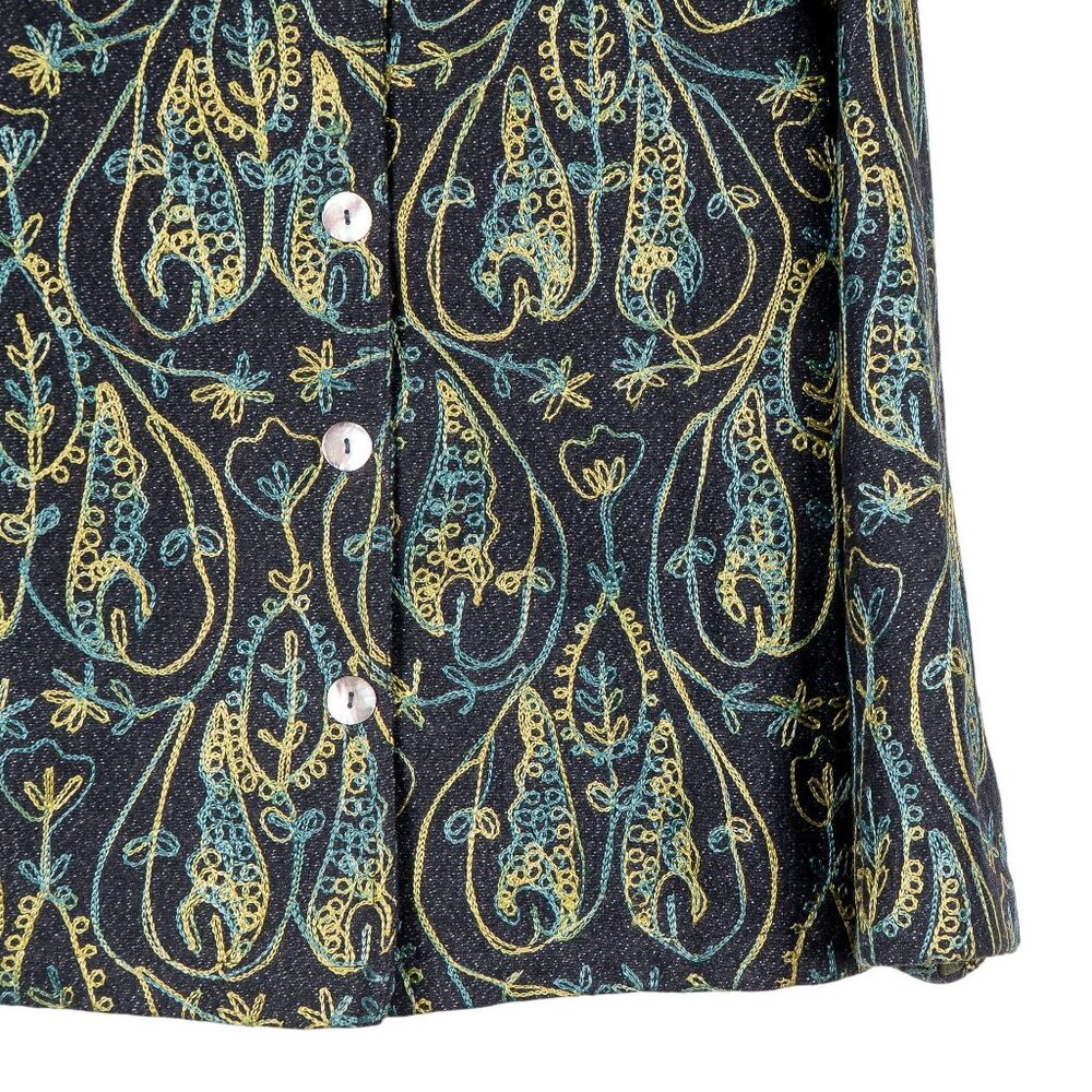 Stonebridge Boho Embroidered Jacket S Wool Blue Green Yellow Paisley Swirl Leaf - Picture 3 of 6